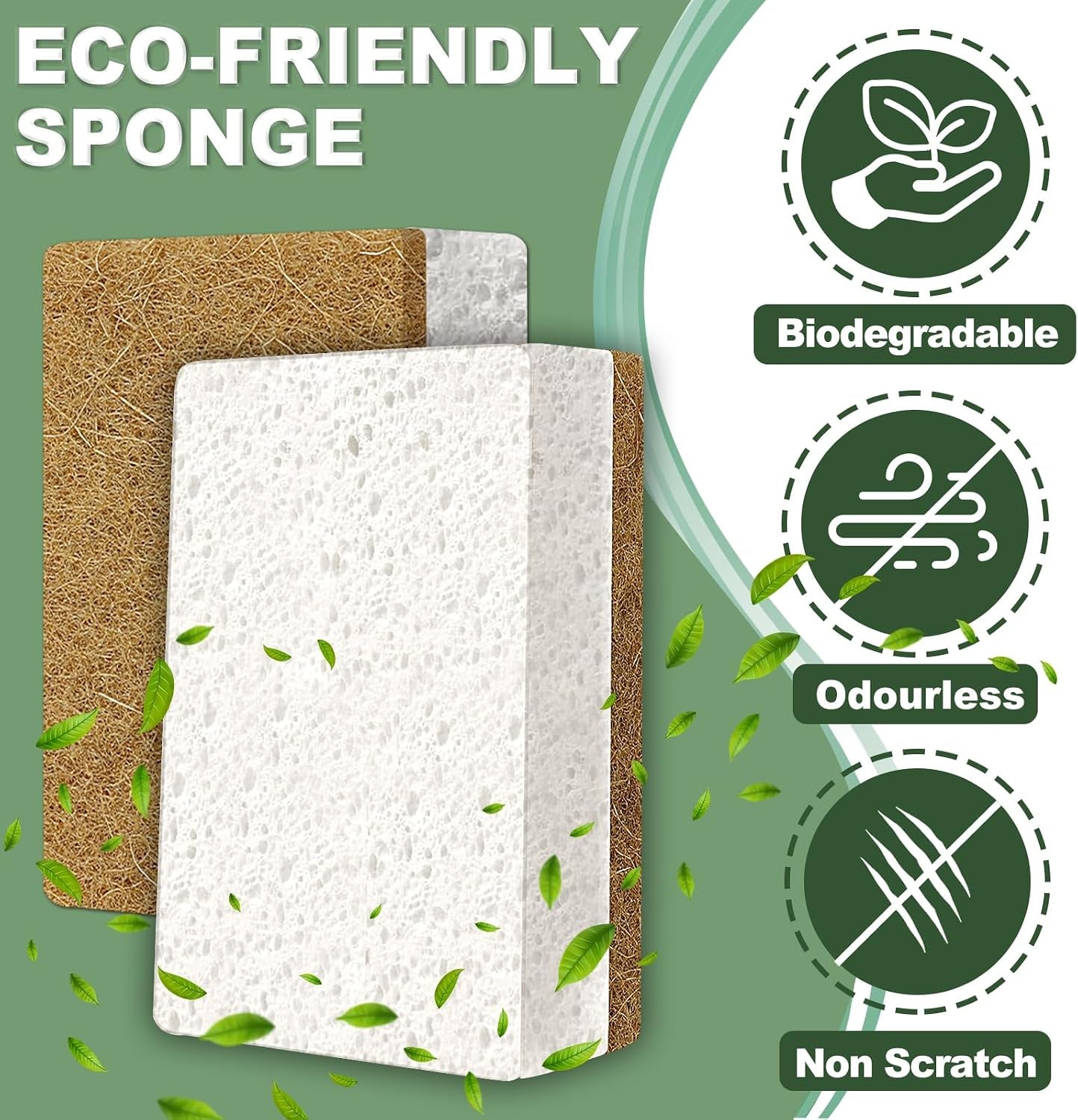 Natural Dish Sponge, 18 Count FSC Certified Plant-Based Biodegradable Kitchen Sponges for Dishes, Compostable Eco Friendly Sponges, Organic Cleaning Sponge Dish Scrubber Products for Household