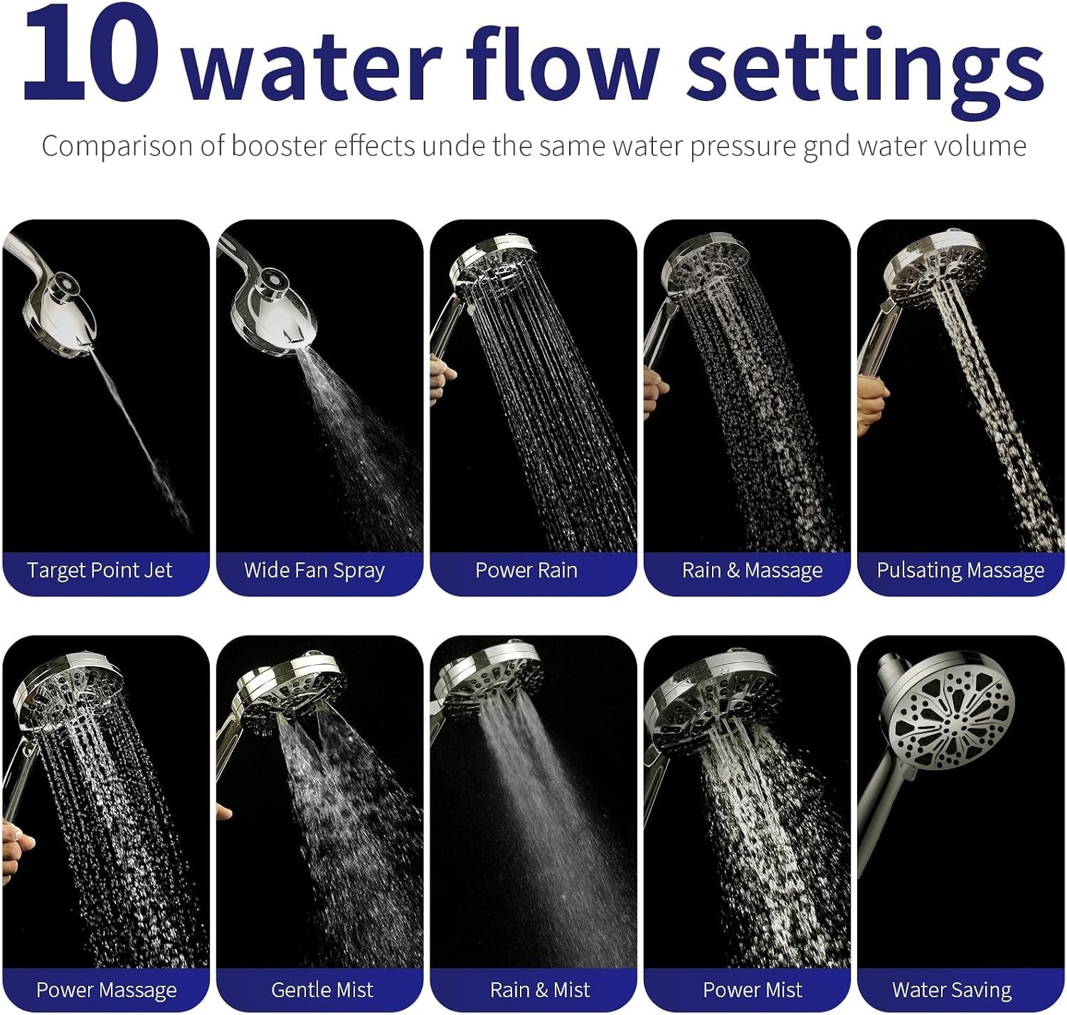 Handheld Shower Head with Filter, High Pressure 10-Spray-Mode Detachable Shower Head with 60-Inch Hose, Powerful Hand Held Shower Head for Low Water Pressure(Nickel)