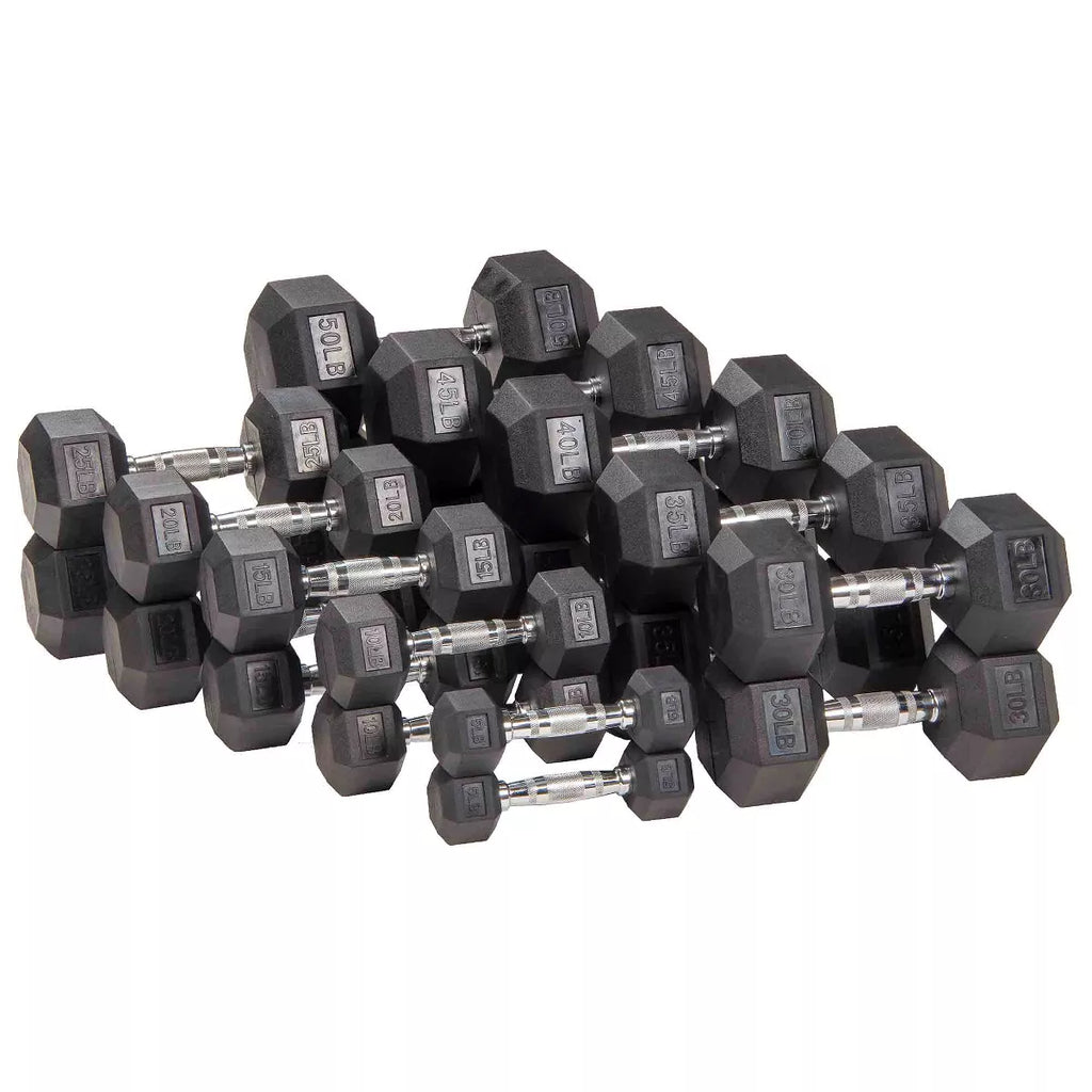 Signature Fitness Hex Dumbbells Non-Slip Free Weights Full Body Strength Training Home Gym Workout Equipment Set, 30 Pounds, Black