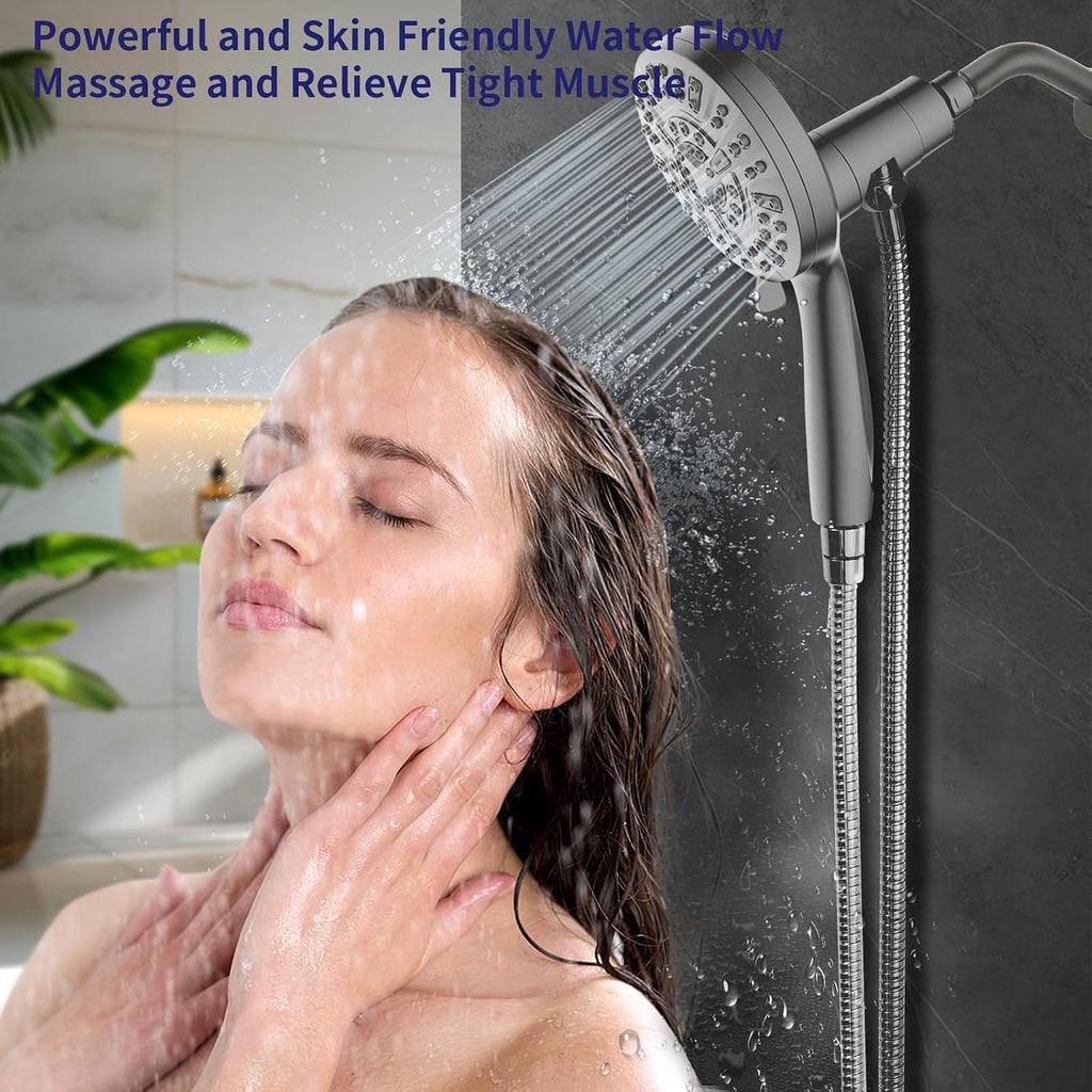 Handheld Shower Head with Filter, High Pressure 10-Spray-Mode Detachable Shower Head with 60-Inch Hose, Powerful Hand Held Shower Head for Low Water Pressure(Nickel)