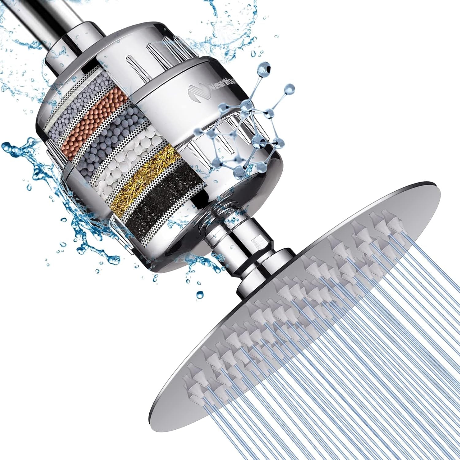 Shower Head and 15 Stage Shower Filter Combo, High Pressure Filtered Shower for Hard Water, Improves the Condition of Your Skin, Hair (6 Inch, Chrome)