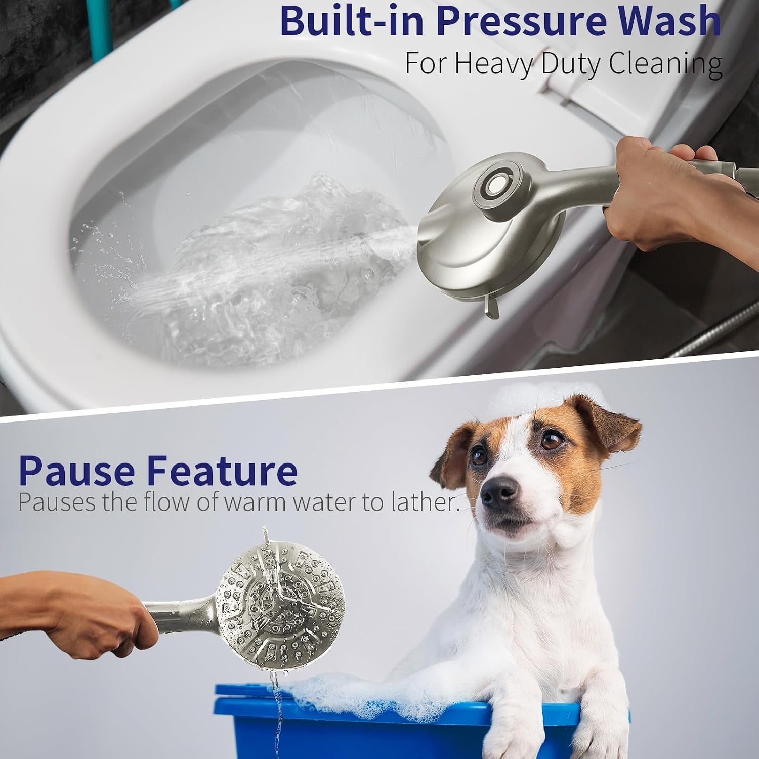 Handheld Shower Head with Filter, High Pressure 10-Spray-Mode Detachable Shower Head with 60-Inch Hose, Powerful Hand Held Shower Head for Low Water Pressure(Nickel)