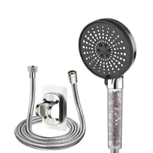 5-Speed Adjustable Handheld Filter Booster Shower Head with Negative Ion Hard Water Softening Technology