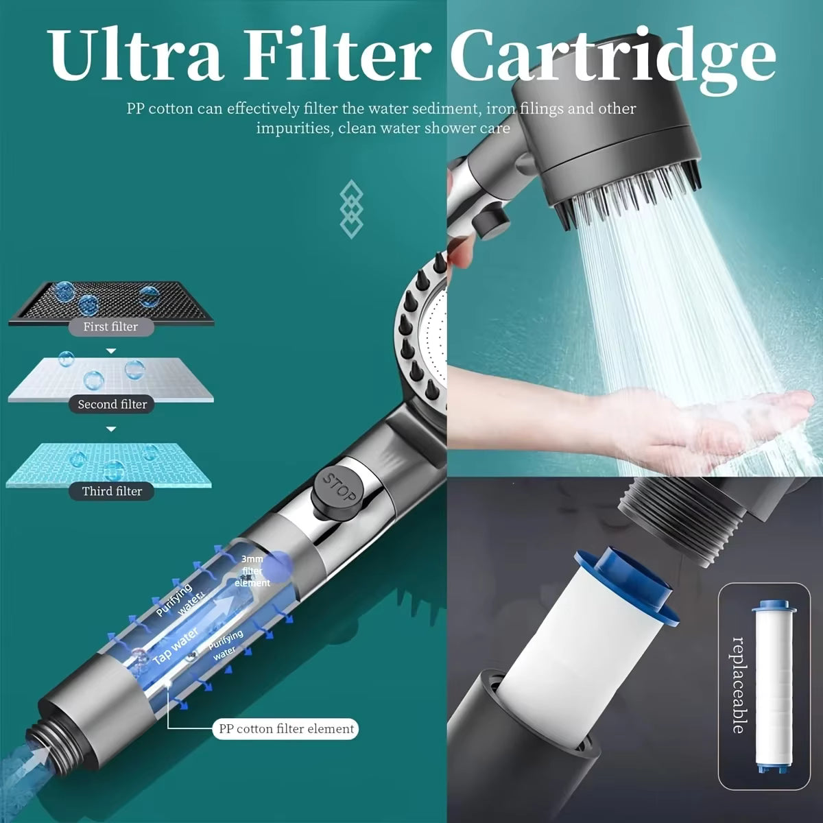 2025 New Ionic Drop Turbo Filter Shower Head with Handheld Spray