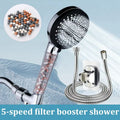 5-Speed Adjustable Handheld Filter Booster Shower Head with Negative Ion Hard Water Softening Technology