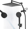 All Metal Rain Shower Head, 10” High Pressure Rainfall Shower Head with Handheld, 5" Large Handheld Showerhead Powerful Cleaning 10-Spray, 16" Shower Extension Arm Adjustable Height/Angle, Matte Black