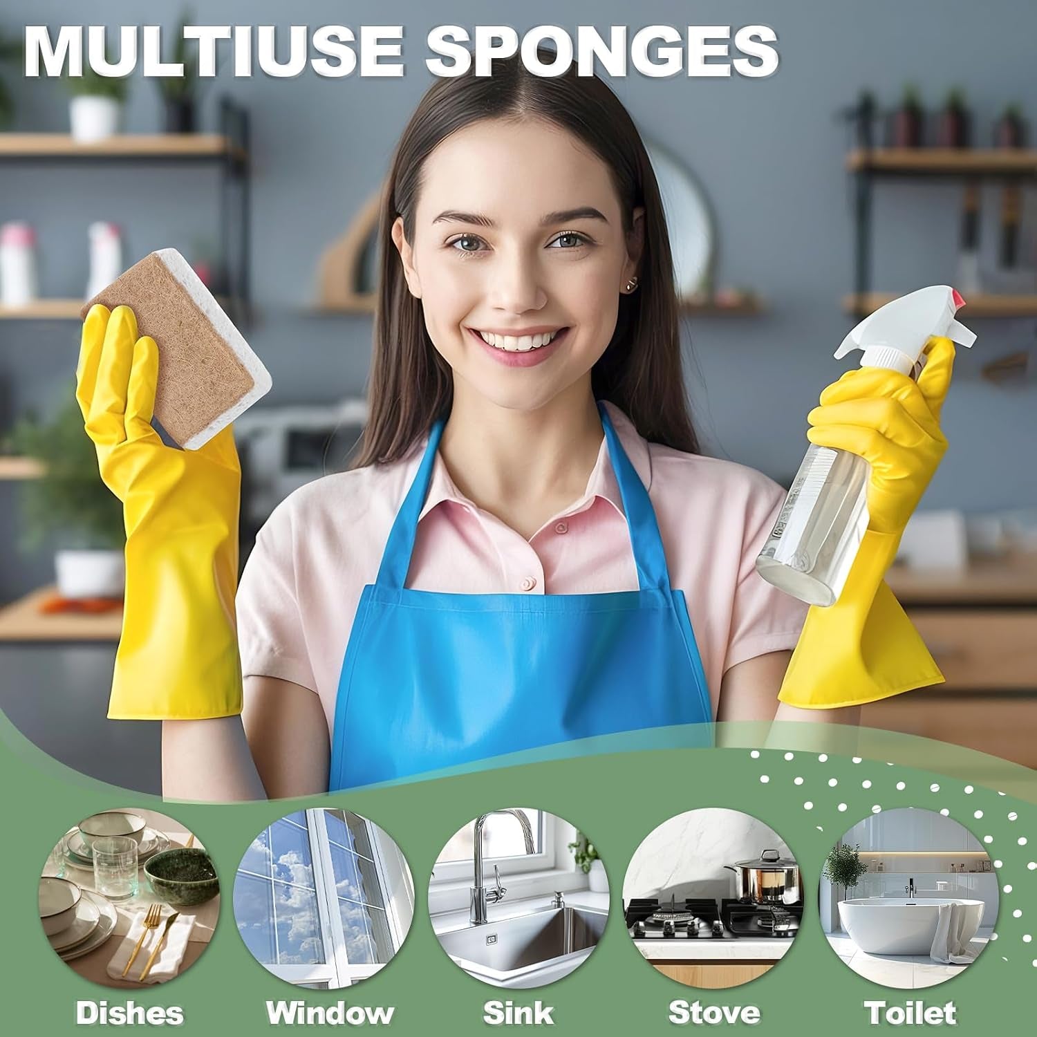 Natural Dish Sponge, 18 Count FSC Certified Plant-Based Biodegradable Kitchen Sponges for Dishes, Compostable Eco Friendly Sponges, Organic Cleaning Sponge Dish Scrubber Products for Household