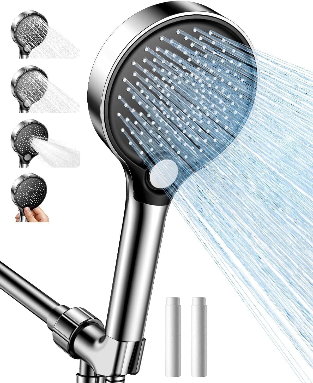 Filtered Shower Head with Handheld, High Pressure for Hard Water | 3 Spray Modes, Adjustable Angle Shower Head Water Softener, Removable Showerhead with Replacable Filter-59Ft Hose