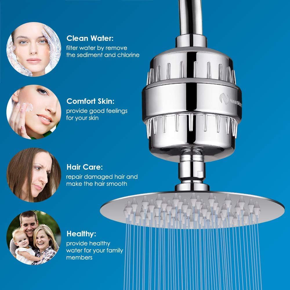 Shower Head and 15 Stage Shower Filter Combo, High Pressure Filtered Shower for Hard Water, Improves the Condition of Your Skin, Hair (6 Inch, Chrome)
